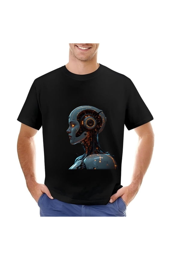 Men's Cotton Short Sleeve T-Shirt with Intricate Circuitry Pattern Design - Futuristic Tech Style Comfortable Fit Perfect for Casual Wear