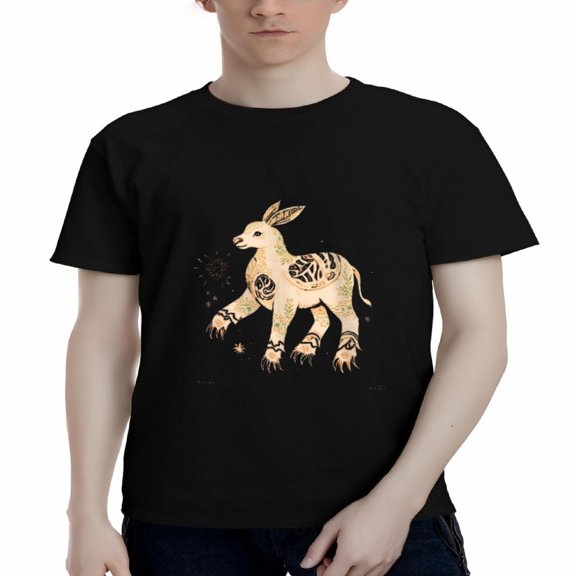 Men's Cotton Short Sleeve T-Shirt with Intricate Mythical Creature Pattern Stylish Tee Top for Unique Fashion Statement