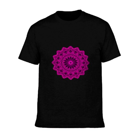 Men's Cotton Short Sleeve T-Shirt with Intricate Pink Mandala Design - Stylish Tee Top with Symmetrical Patterns for a Unique Look