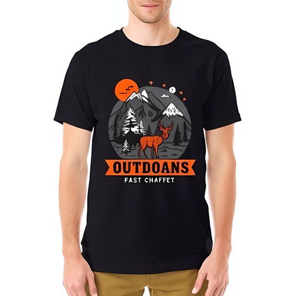 Men's Cotton Short Sleeve T-Shirt with Majestic Graphic Mountains & Pine Forests Theme