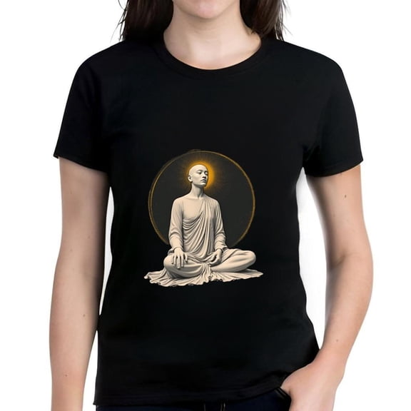 Men's Cotton Short Sleeve T-Shirt with Meditating Figure Design and Glow - Spiritual Tee