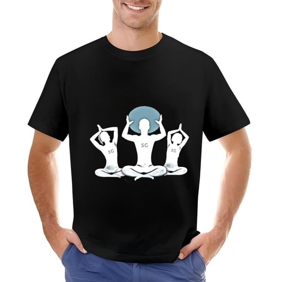 Men's Cotton Short Sleeve T-Shirt with Meditative Figures Graphic - SG Design Cross - Legged Pose Spiritual Art Tee