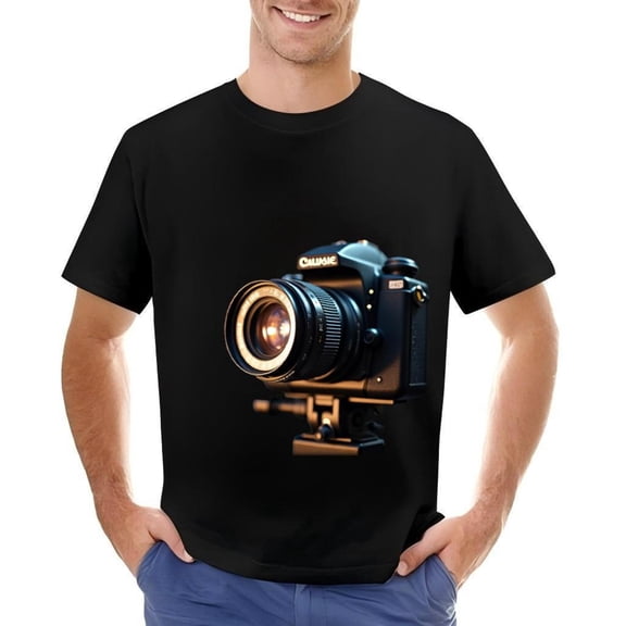 Men's Cotton Short Sleeve T-Shirt with Modern Camera Print Design - Stylish Photography Graphic Tee