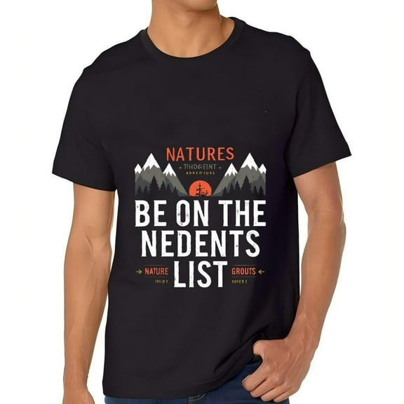 Men's Cotton Short Sleeve T-Shirt with Mountain and Tree Design Red Sun Graphic Theme Tee