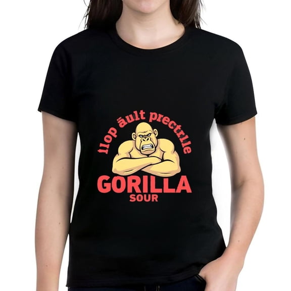 Men's Cotton Short Sleeve T-Shirt with Muscular Gorilla Graphic Text " Hop à tout prételle " Bold " GORILLA " Design Casual Wear