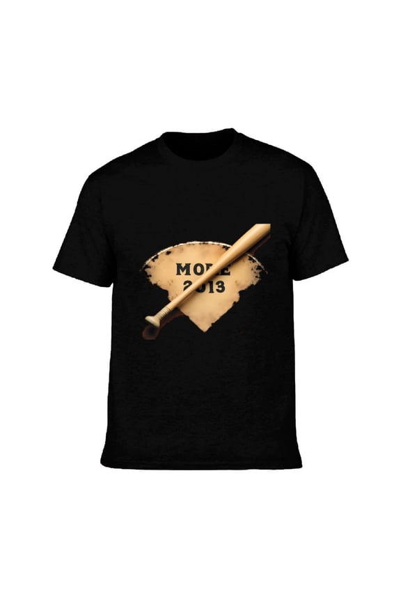 Men's Cotton Short Sleeve T-Shirt with Nostalgic ' MORE 2013 ' Graphic and Wooden Baseball Bat Design - Vintage Sports Tee