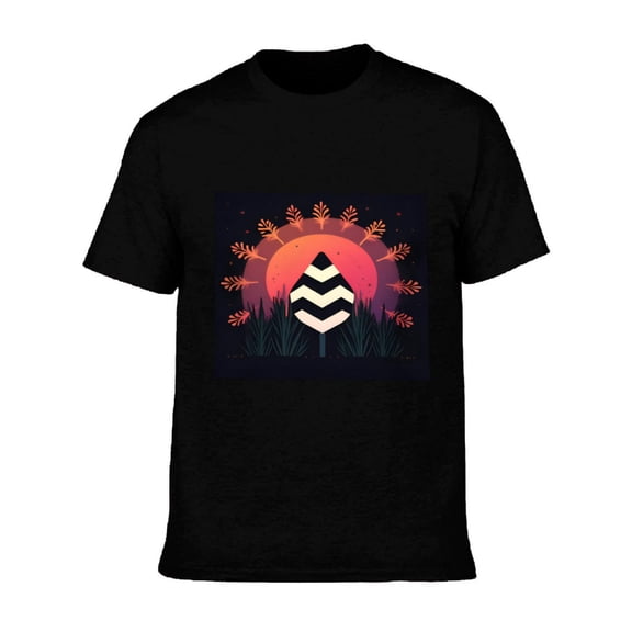 Men's Cotton Short Sleeve T-Shirt with Pattern Design Vibrant Sunset Inspired Tee Abstract Orange Leaves Stylish Casual Top