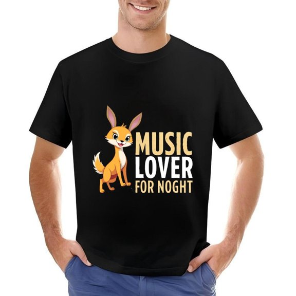 Men's Cotton Short Sleeve T-Shirt with Playful Cartoon Fox Design and ' MUSIC LOVER FOR NOGHT ' Text - Casual Wear