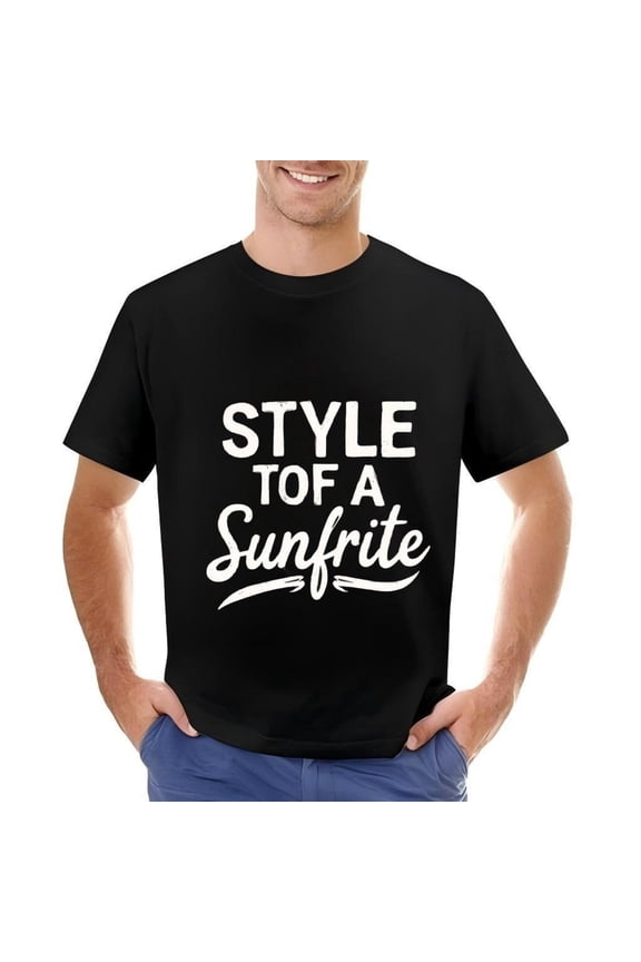 Men's Cotton Short Sleeve T-Shirt with Playful Cursive ' STYLE TO A Sunfrie ' Design - Casual Round Neck Tee