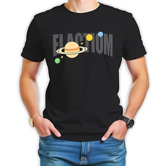 Men's Cotton Short Sleeve T-Shirt with Playful Graphic & Colorful Planet Design - FLUCTIUM Space Theme