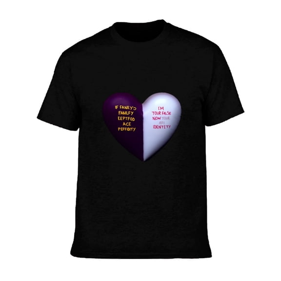 Men's Cotton Short Sleeve T-Shirt with Playful Heart Design - Purple & White Split Funny Text