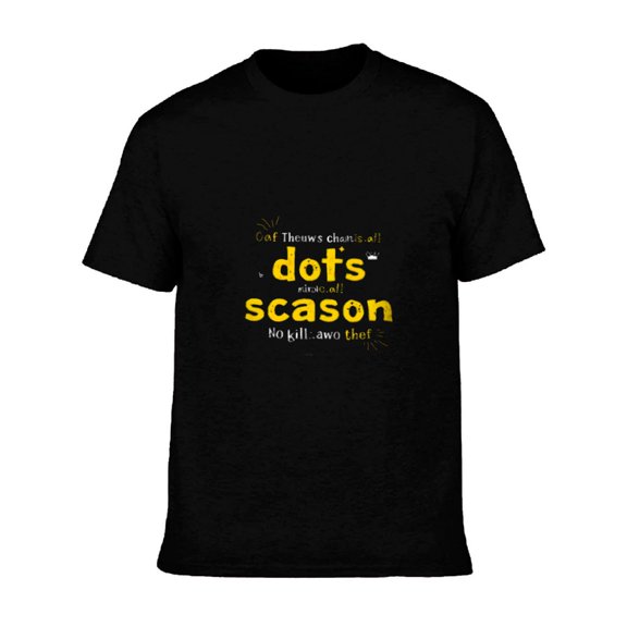 Men's Cotton Short Sleeve T-Shirt with Playful Text Design: " Call There ' s Change All Dots Into All Season " in Yellow & White