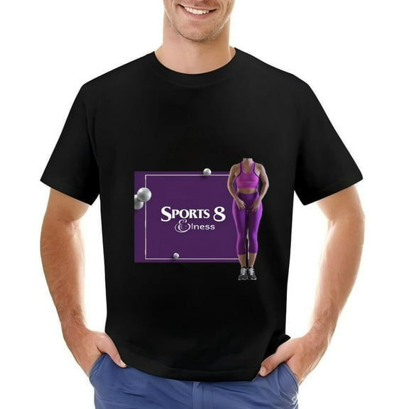 Men's Cotton Short Sleeve T-Shirt with Purple Athletic Woman Design & ' Sports 8 Fitness ' Text Casual Wear