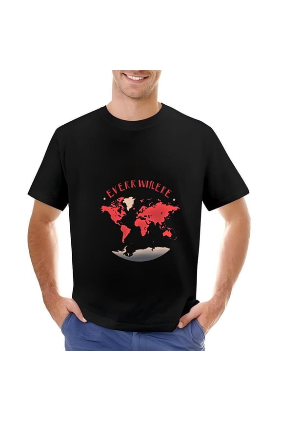 Men's Cotton Short Sleeve T-Shirt with Red World Map Design and ' EVERR WILEKE ' Phrase - Global Tee