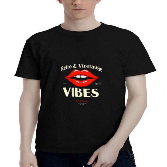 Men's Cotton Short Sleeve T-Shirt with Retro Design Bold ' VIBES ' Text and ' Since 1985 ' - Stylish Tee Top