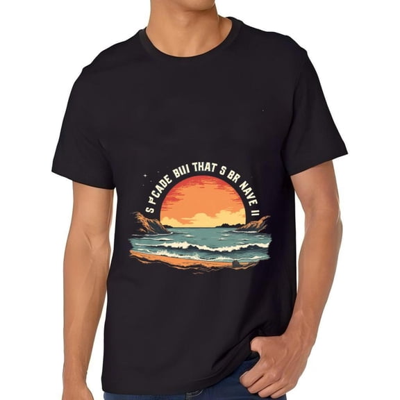 Men's Cotton Short Sleeve T-Shirt with Retro Sunset Ocean Graphic Colorful Beach Design Vintage Style Tee