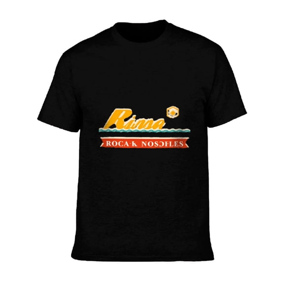 Men's Cotton Short Sleeve T-Shirt with ' Rio ' Graphic in Orange & Yellow Wave Design and ' ROCA K NOSSOLES ' Text in White