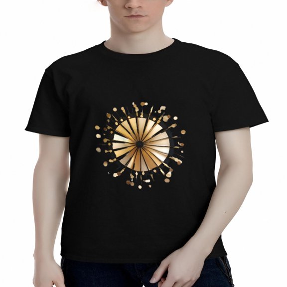 Men's Cotton Short Sleeve T-Shirt with Striking Golden Design and Symmetrical Radial Pattern Perfect for Casual Wear