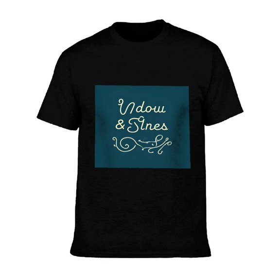 Men's Cotton Short Sleeve T-Shirt with Teal Vintage Square Design & Cursive ' Undou & Sines ' Text - Stylish Tee Top