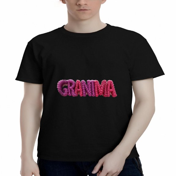 Men's Cotton Short Sleeve T-Shirt with Textured ' GRANMA ' Design in Pink and Purple - Stylish Crew Neck Tee Top
