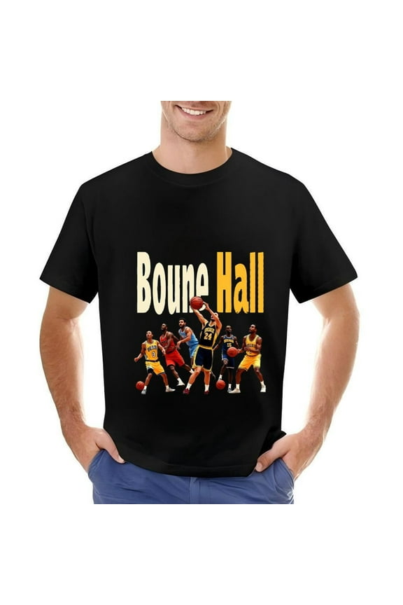 Men's Cotton Short Sleeve T-Shirt with Vibrant Basketball Graphic - Five Players in Action ' Bounne Hall ' Design