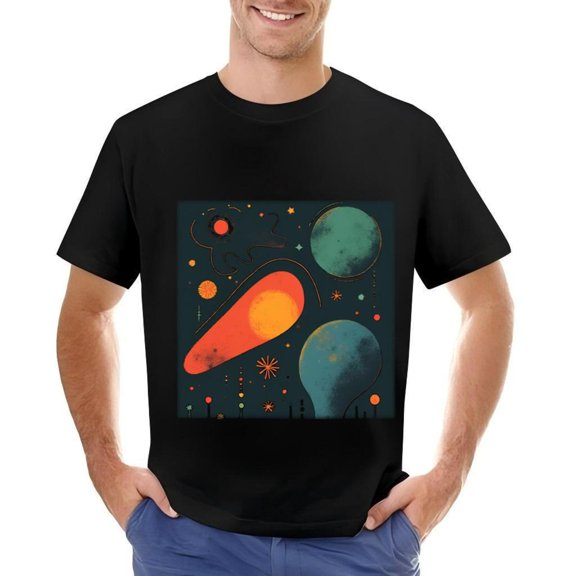 Men's Cotton Short Sleeve T-Shirt with Vibrant Comet Design Colorful Bodies & Starry Background