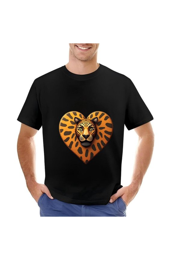 Men's Cotton Short Sleeve T-Shirt with Vibrant Face Graphic in Heart Design - Casual Wear Top
