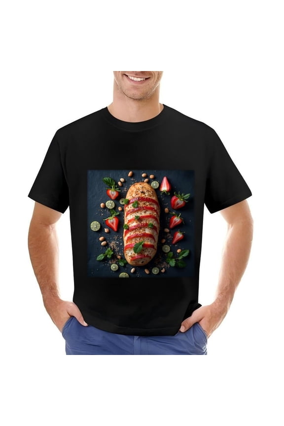 Men's Cotton Short Sleeve T-Shirt with Vibrant Loaf of Bread Design Topped