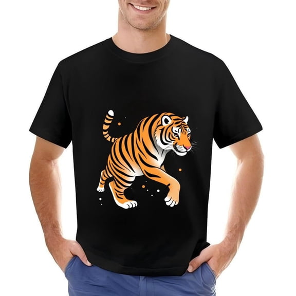 Men's Cotton Short Sleeve T-Shirt with Vibrant Tiger Illustration