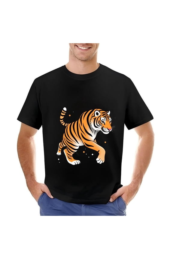 Men's Cotton Short Sleeve T-Shirt with Vibrant Tiger Illustration