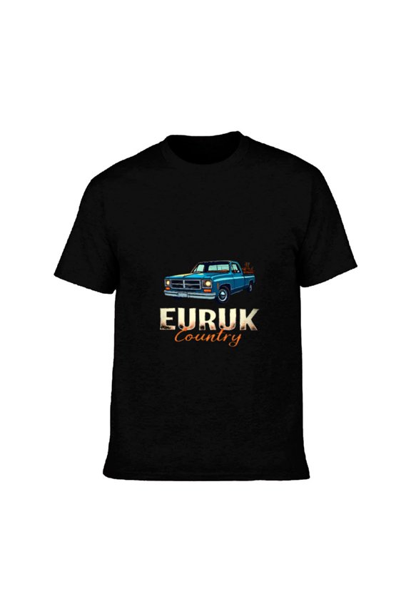 Men's Cotton Short Sleeve T-Shirt with Vintage Blue Pickup Truck Design and ' EUROK Country ' Text - Stylish Graphic Tee Top