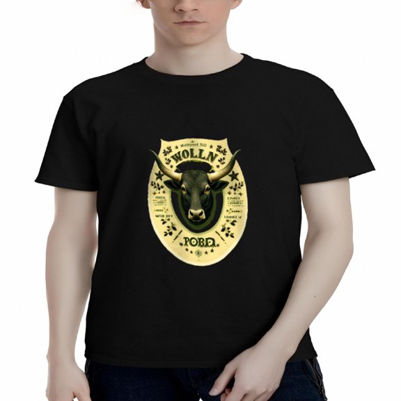 Men's Cotton Short Sleeve T-Shirt with Vintage Graphic Stars & Musical Notes ' Wollaby FORB ' Banner Design