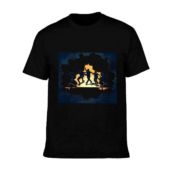 Men's Cotton Short Sleeve T-Shirts - Dynamic Dance Silhouette Design Festive Night Sky Pattern Perfect for Casual Wear