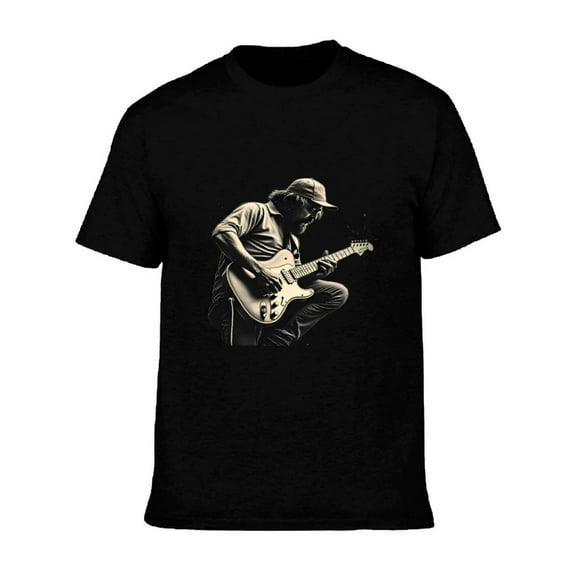Men's Cotton Short Sleeve T-Shirts - Monochromatic Graphic Tee with Engaging Musician Design Perfect for Music Lovers