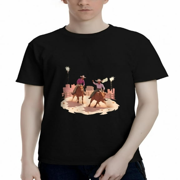 Men's Cotton Short Sleeve T-Shirts - Vintage Rodeo Cow Graphic Tee Western Style Adventure-Inspired Design Perfect for Casual Wear