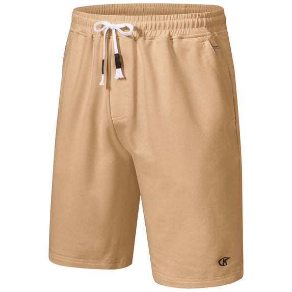 Men's Cotton Shorts Casual Elastic Waist Drawstring Summer Beach Vacation Yoga Golf Shorts with Zipper Pockets
