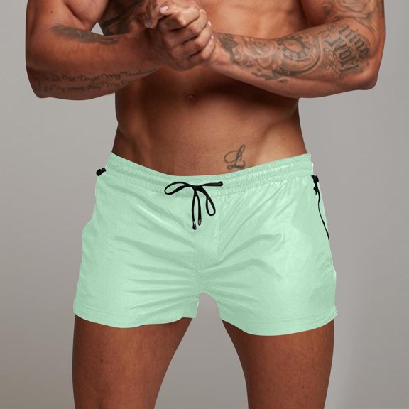 Men's Cotton Shorts Men Casual Faddish Solid Shorts With Pocket Zipper Elastic Waist Short Pants Outdoor Sweatpants Mint Green M