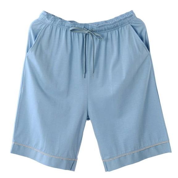 Men's Cotton Sleeping Shorts Big & Tall Wide Leg Pajama Shorts with Pocket Loose Comfort Pjs Short Pants Sleepwear Light Blue, 3XL