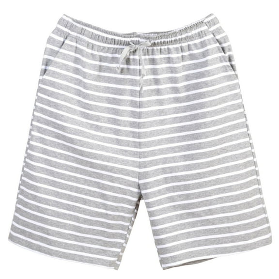 Men's Cotton Sleeping Shorts Big & Tall Wide Leg Striped Pajama Shorts with Pocket Loose Comfort Pjs Sleepwear Gray, 2XL