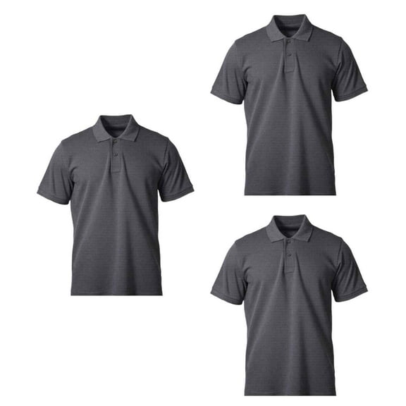 Men's Cotton Slim Polo Short Sleeve Shirt, Charcoal Grey 2XL, 3 Pack