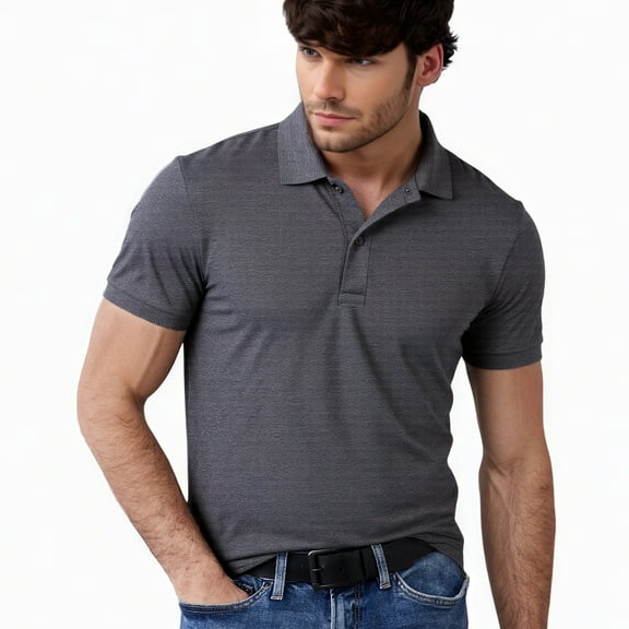 Men's Cotton Slim Polo Short Sleeve Shirt, Charcoal Grey L, 1 Pack