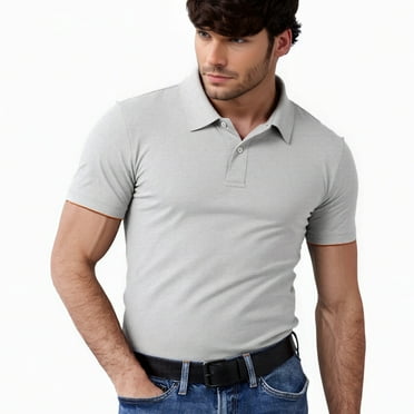 Men's Cotton Slim Polo Short Sleeve Shirt, Heather Gray L, 1 Pack