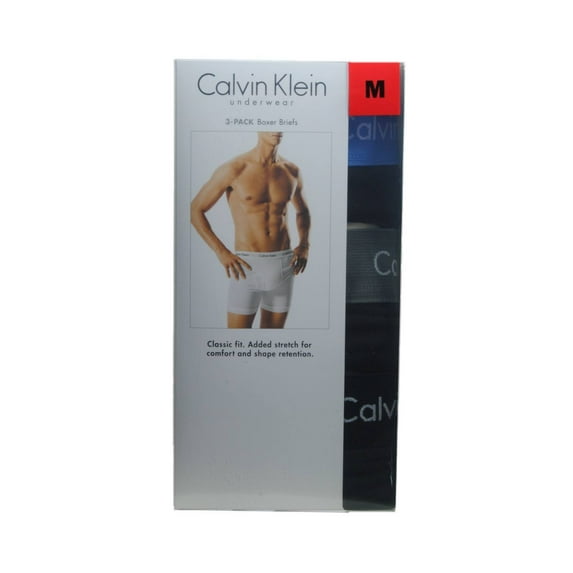 Men's Cotton Stretch Boxer Brief, Black, Blues - Medium