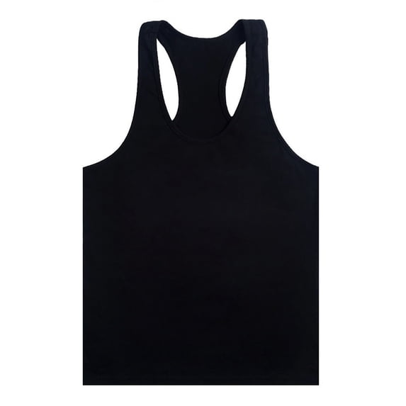 Men's Cotton Stringer Tank Tops Muscule Cut Bodybuilding Gym Vest Y-Back Workout Sleeveless T-Shirt Size 2XL Black