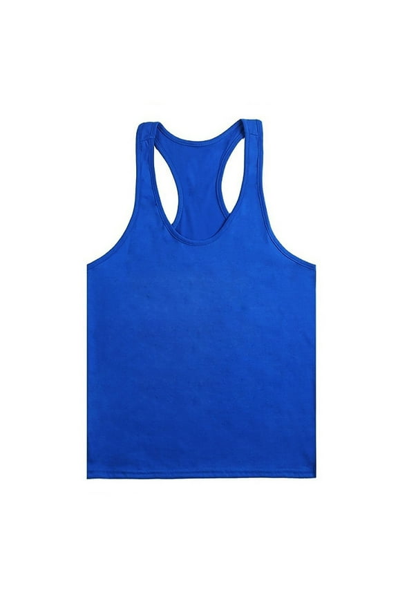 Men's Cotton Stringer Tank Tops Muscule Cut Bodybuilding Gym Vest Y-Back Workout Sleeveless T-Shirt Size 2XL Blue