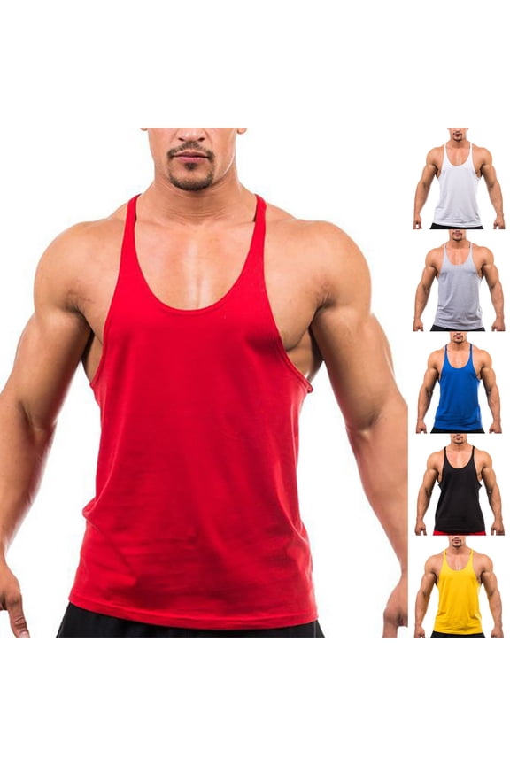 Men's Cotton Stringer Tank Tops Muscule Cut Bodybuilding Gym Vest Y-Back Workout Sleeveless T-Shirt Size 2XL Yellow
