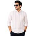 thumbnail image 1 of Men's Cotton Striped Casual Shirt | Long Sleeve | Button Down Shirt | Regular Fit (Off-White-L), 1 of 5