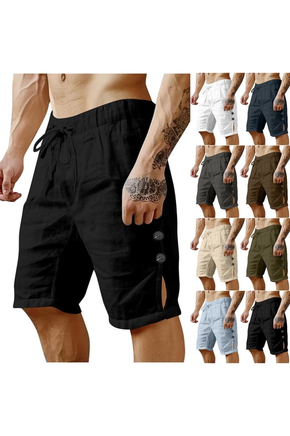 Men's Cotton Summer Shorts Lightweight Breathable Drawstring Half Pants Elastic Waist Casual Shorts for Beach Holiday, Travel & Lounging Army Green L