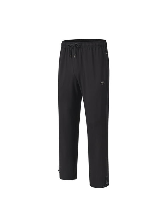 Cotton Sweatpants - Casual Open Bottom Straight Leg Pants with Zipper Pockets for Men Black L