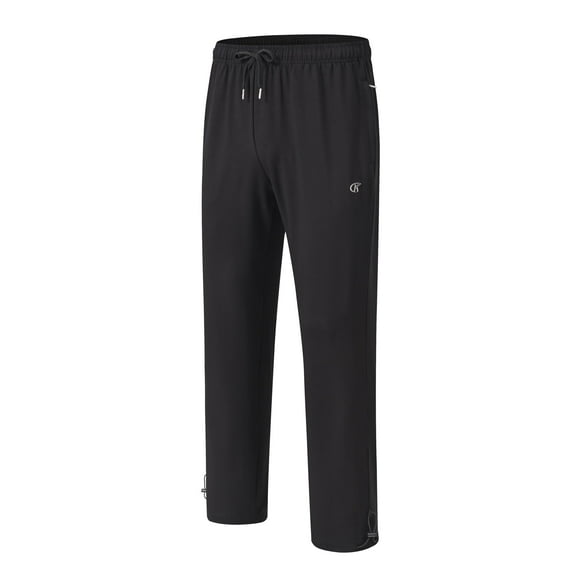 Cotton Sweatpants - Casual Open Bottom Straight Leg Pants with Zipper Pockets for Men Black L